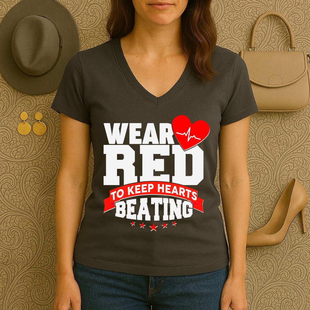 Wear Red To Keep Hearts Beating Heart Health Awareness Women's V-Neck T-Shirt