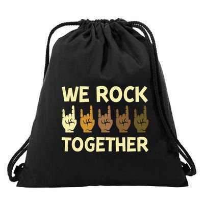 We Rock Together Hands Rock Lovers Drawstring Bag