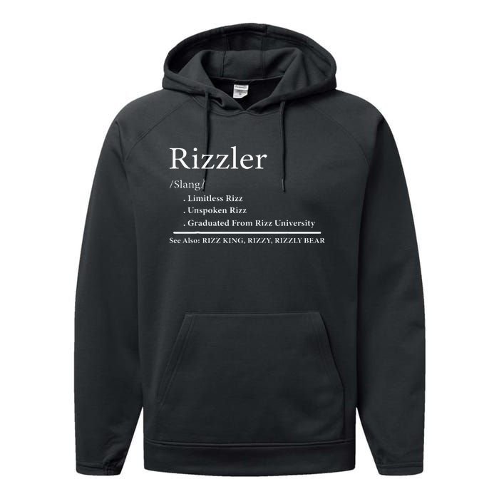 W Rizz The Rizzler Definition Funny Meme Quote Saying Performance Fleece Hoodie