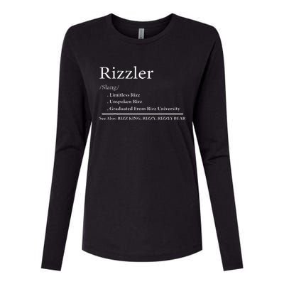 W Rizz The Rizzler Definition Funny Meme Quote Saying Womens Cotton Relaxed Long Sleeve T-Shirt