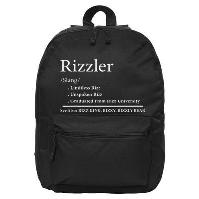 W Rizz The Rizzler Definition Funny Meme Quote Saying 16 in Basic Backpack