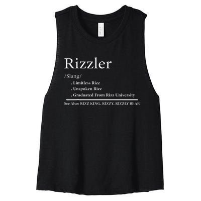 W Rizz The Rizzler Definition Funny Meme Quote Saying Women's Racerback Cropped Tank