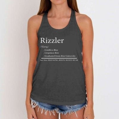 W Rizz The Rizzler Definition Funny Meme Quote Saying Women's Knotted Racerback Tank