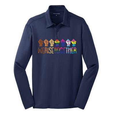 We Rise Together Lgbtq Pride Social Justice Equality Ally Silk Touch Performance Long Sleeve Polo