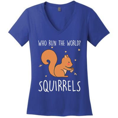 Who Run The World Squirrels Funny Squirrel Animal Lover Gift Meaningful Gift Women's V-Neck T-Shirt