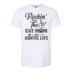 Womens Rockin' The Cat Mom And Auntie Life Mother's Day Gifts Softstyle CVC T-Shirt