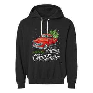 Wagon Red Truck Christmas Tree Pajama Family Xmas Garment-Dyed Fleece Hoodie