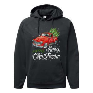 Wagon Red Truck Christmas Tree Pajama Family Xmas Performance Fleece Hoodie