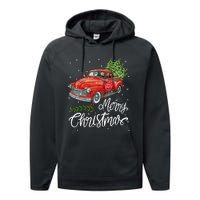 Wagon Red Truck Christmas Tree Pajama Family Xmas Performance Fleece Hoodie