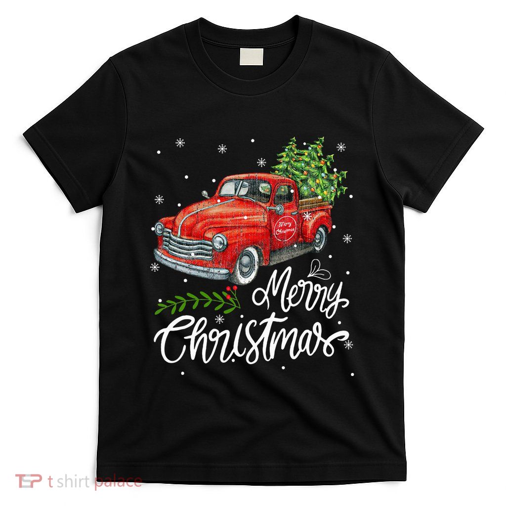 Wagon Red Truck Christmas Tree Pajama Family Xmas T-Shirt