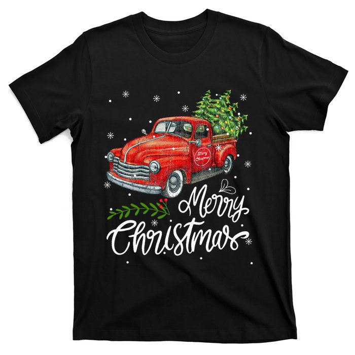 Wagon Red Truck Christmas Tree Pajama Family Xmas T-Shirt