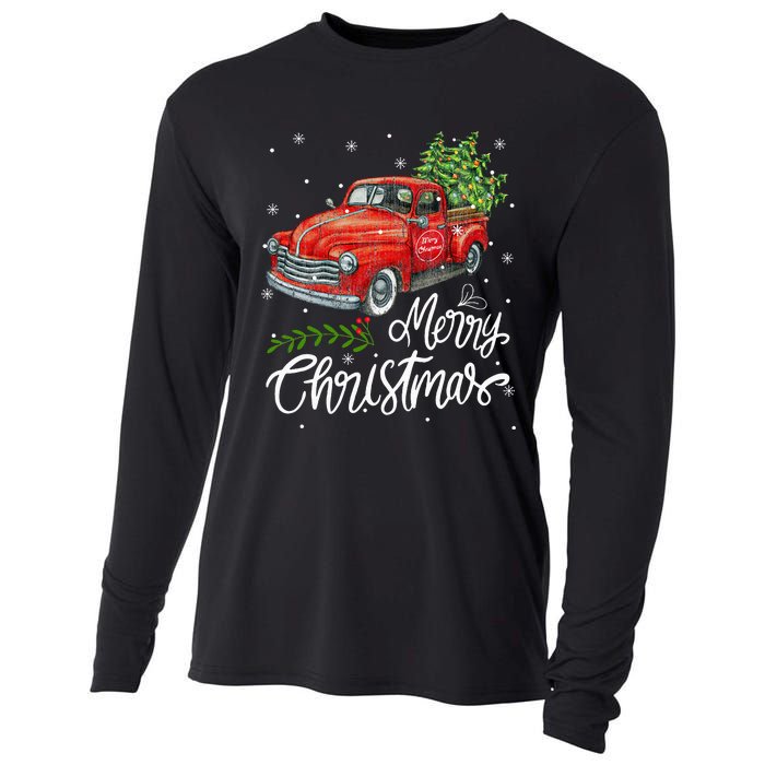 Wagon Red Truck Christmas Tree Pajama Family Xmas Cooling Performance Long Sleeve Crew