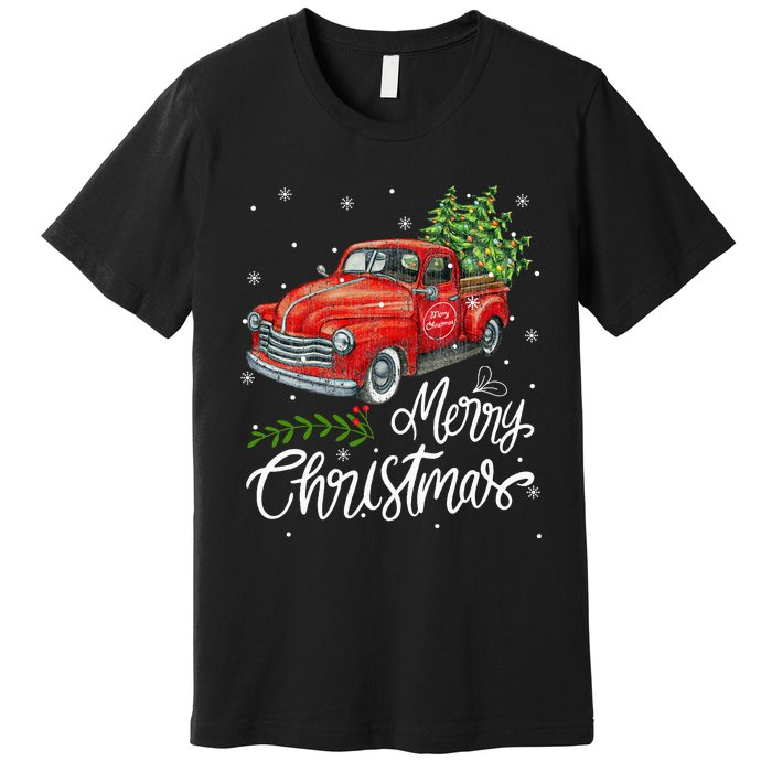 Wagon Red Truck Christmas Tree Pajama Family Xmas Premium T-Shirt