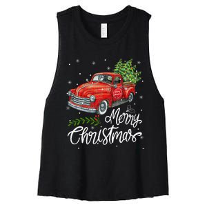 Wagon Red Truck Christmas Tree Pajama Family Xmas Women's Racerback Cropped Tank