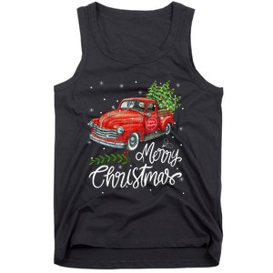 Wagon Red Truck Christmas Tree Pajama Family Xmas Tank Top