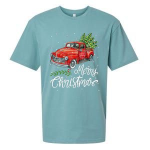 Wagon Red Truck Christmas Tree Pajama Family Xmas Sueded Cloud Jersey T-Shirt