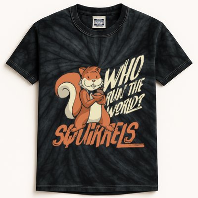 Who Run The World Squirrels Hidden President Squirrel Kids Tie-Dye T-Shirt