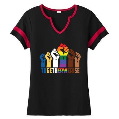 We Rise Together Equality Social Justice Design Gift Ladies Halftime Notch Neck Tee