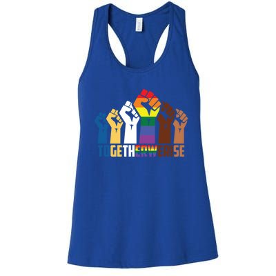 We Rise Together Equality Social Justice Design Gift Women's Racerback Tank