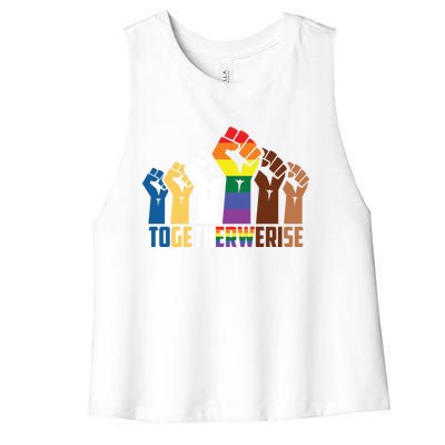 We Rise Together Equality Social Justice Design Gift Women's Racerback Cropped Tank