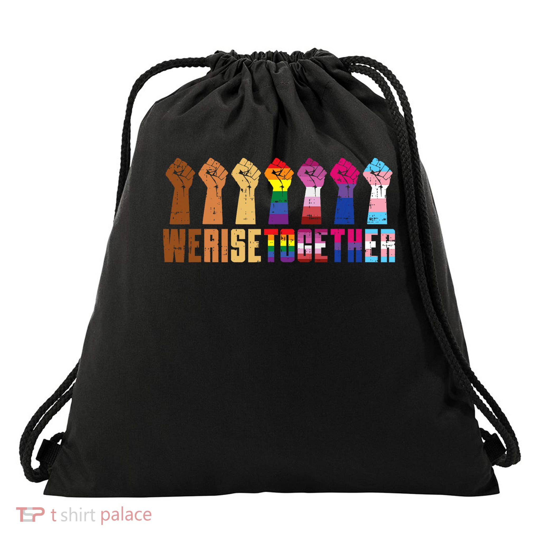 We Rise Together Black Pride Blm Lgbt Raised Fist Equality Drawstring Bag