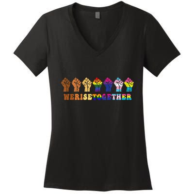 We Rise Together Lgbt Q Pride Social Justice Equality Ally Women's V-Neck T-Shirt
