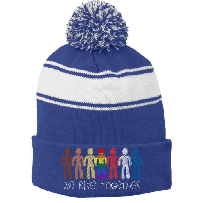 We Rise Together Against Racism For Equality Social Justice Cute Gift Stripe Pom Pom Beanie