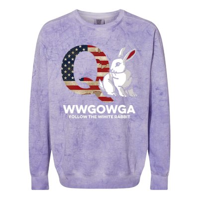 White Rabbit US Flag Q Anon Colorblast Crewneck Sweatshirt