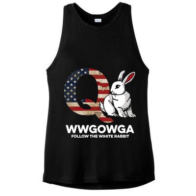 White Rabbit US Flag Q Anon Ladies PosiCharge Tri-Blend Wicking Tank