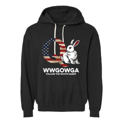 White Rabbit US Flag Q Anon Garment-Dyed Fleece Hoodie