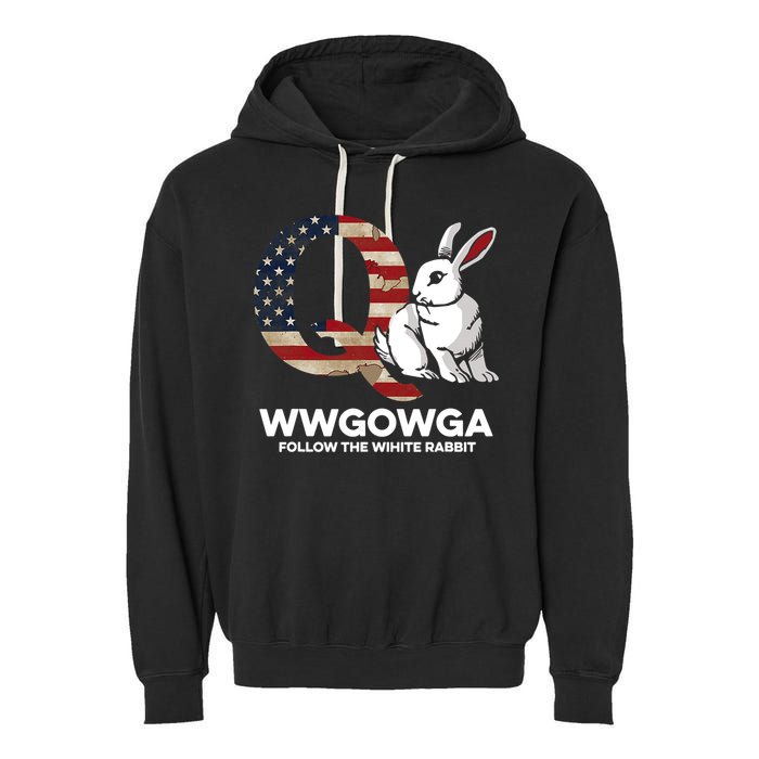 White Rabbit US Flag Q Anon Garment-Dyed Fleece Hoodie