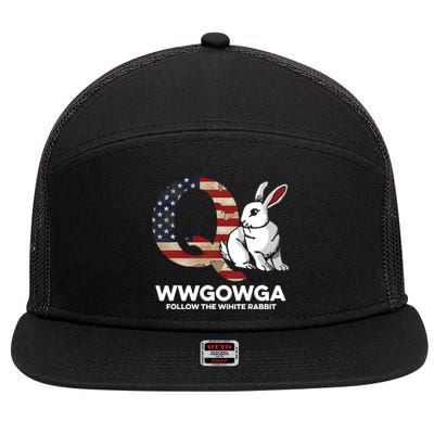 White Rabbit US Flag Q Anon 7 Panel Mesh Trucker Snapback Hat