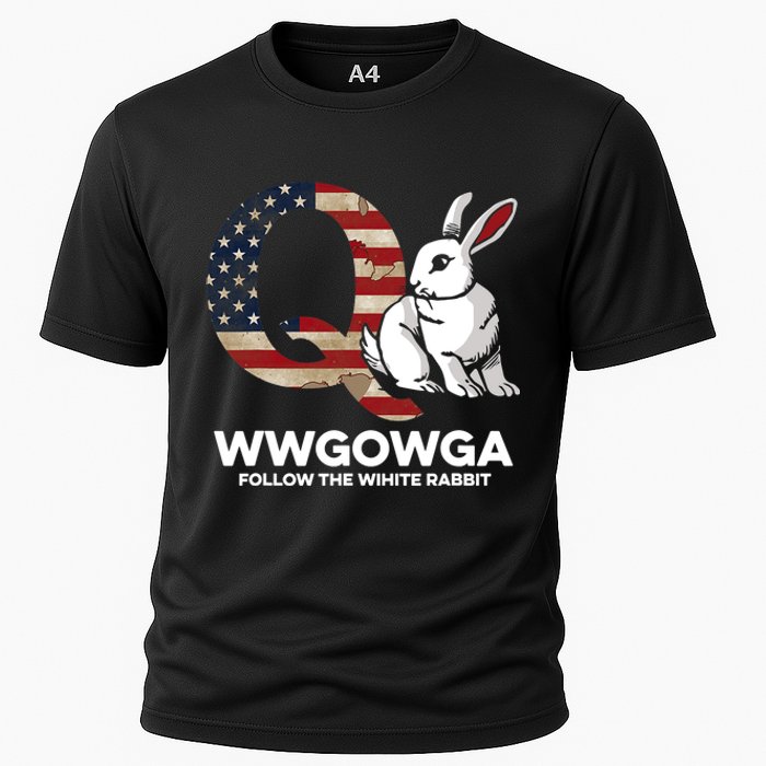 White Rabbit US Flag Q Anon Cooling Performance Crew T-Shirt