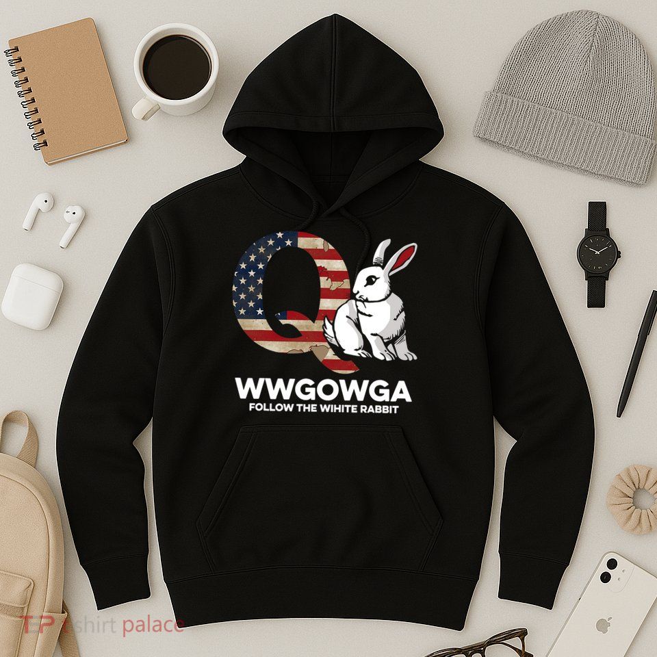 White Rabbit US Flag Q Anon Hoodie