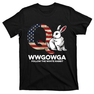 White Rabbit US Flag Q Anon T-Shirt