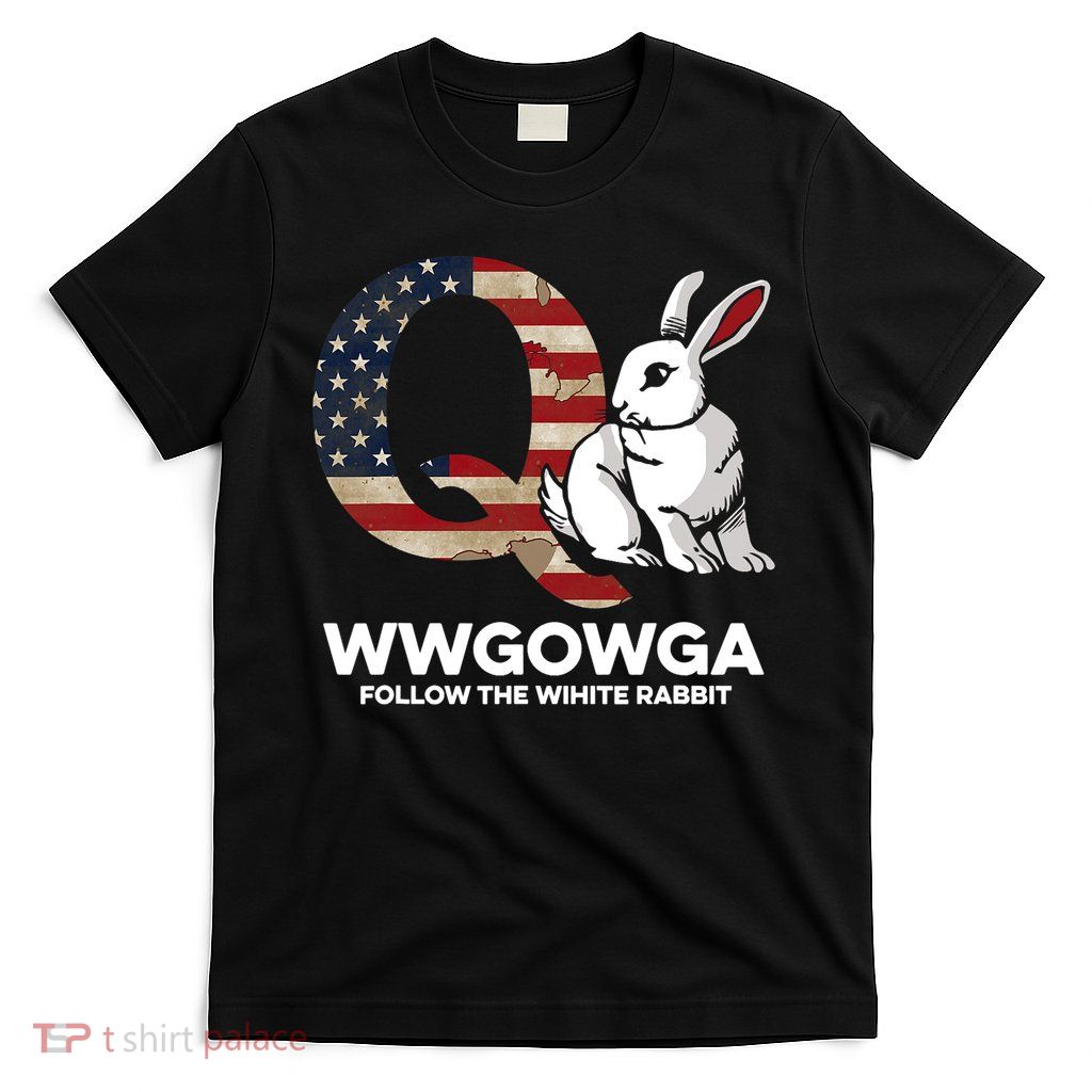 White Rabbit US Flag Q Anon T-Shirt