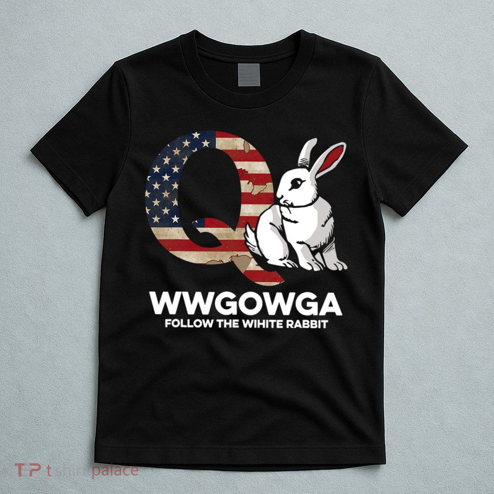 White Rabbit US Flag Q Anon T-Shirt