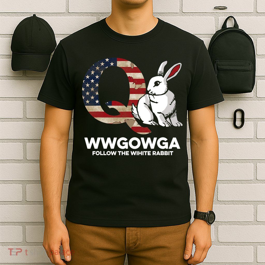 White Rabbit US Flag Q Anon T-Shirt