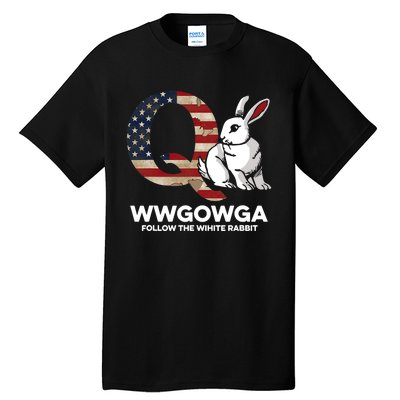 White Rabbit US Flag Q Anon Tall T-Shirt