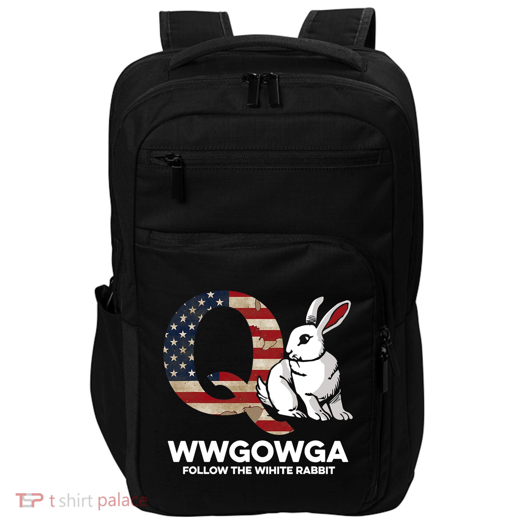 White Rabbit US Flag Q Anon Impact Tech Backpack
