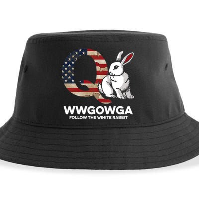 White Rabbit US Flag Q Anon Sustainable Bucket Hat