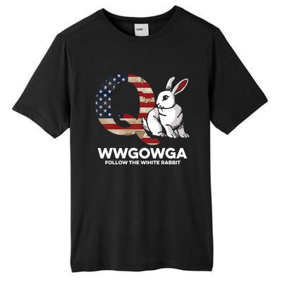 White Rabbit US Flag Q Anon Tall Fusion ChromaSoft Performance T-Shirt