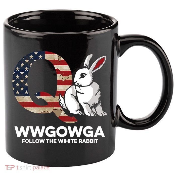 White Rabbit US Flag Q Anon 11oz C Handle Ceramic Mug