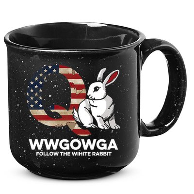 White Rabbit US Flag Q Anon 15oz Campfire Ceramic Mug