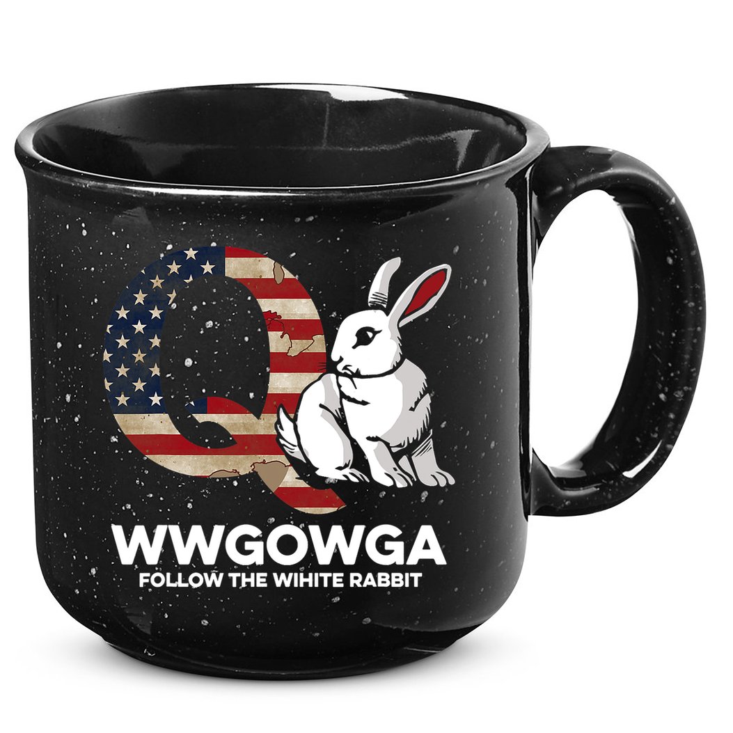 White Rabbit US Flag Q Anon 15oz Campfire Ceramic Mug