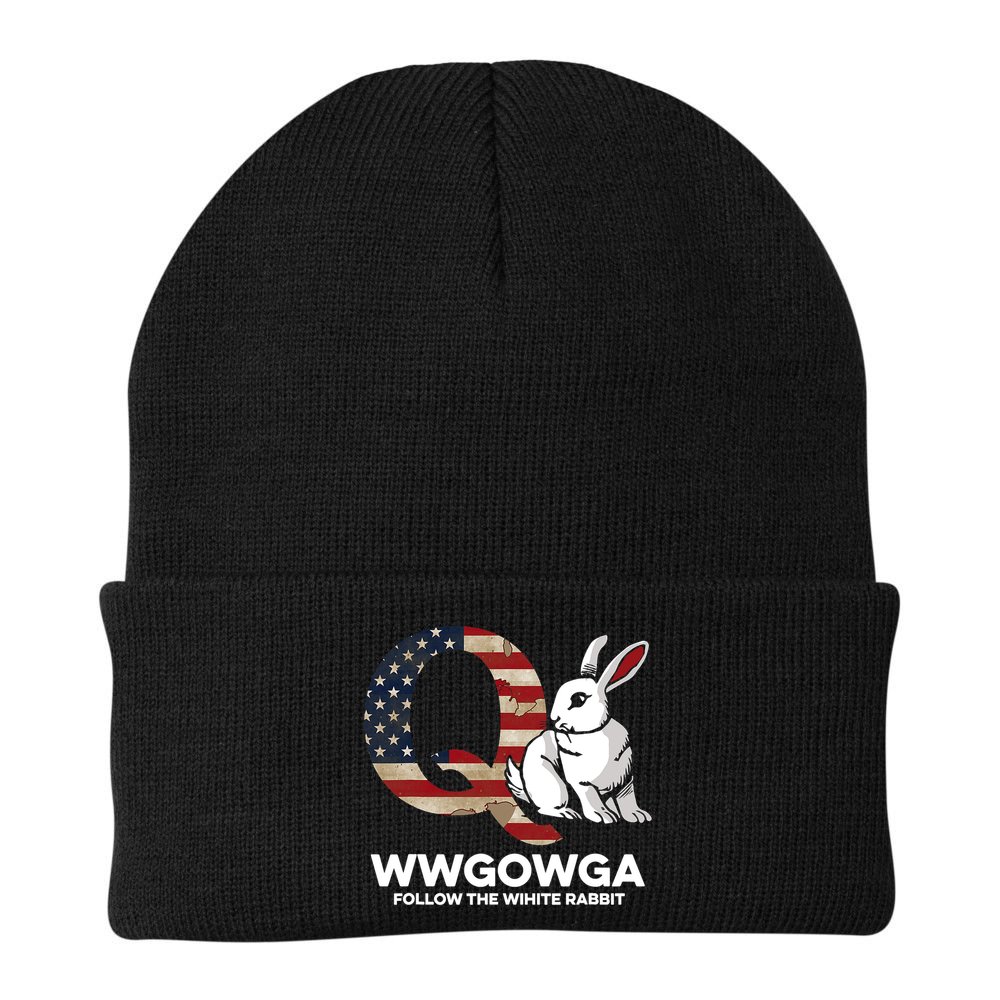White Rabbit US Flag Q Anon Beanie