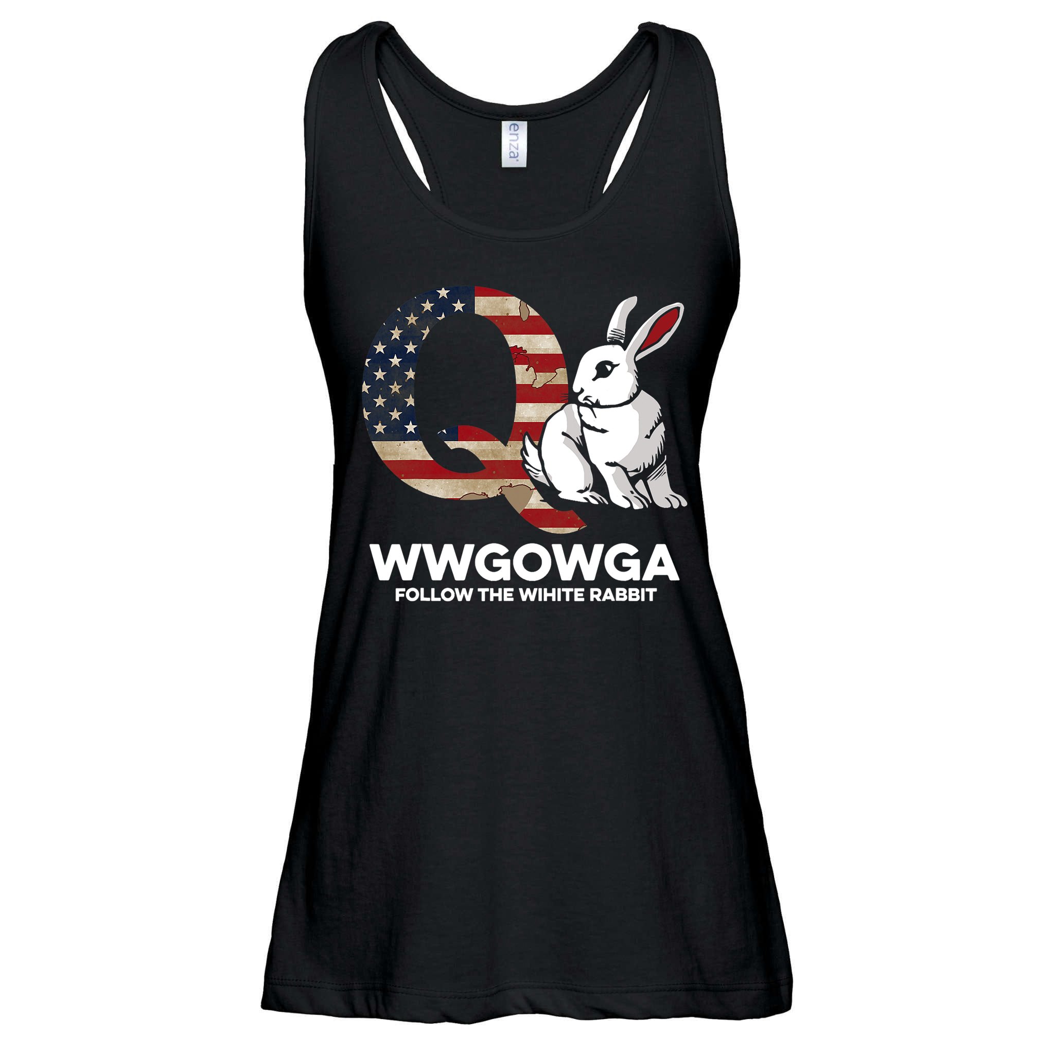 White Rabbit US Flag Q Anon Ladies Essential Flowy Tank