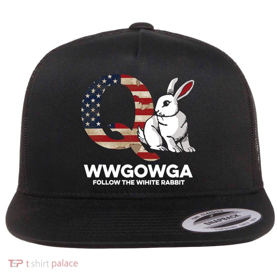 White Rabbit US Flag Q Anon Flatbill Hat