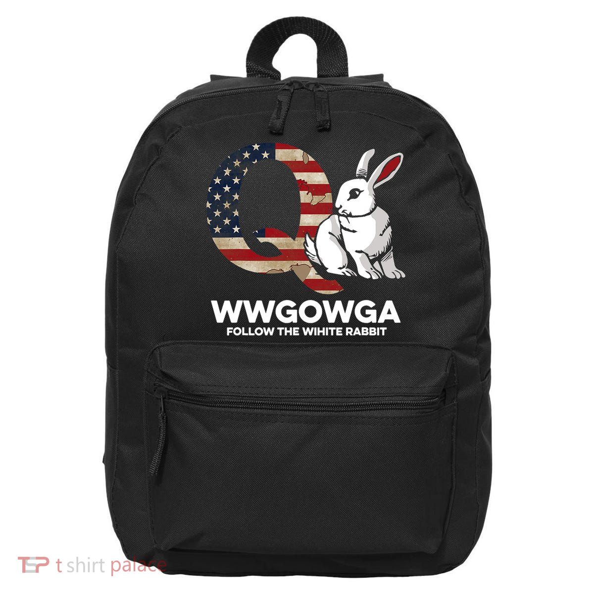 White Rabbit US Flag Q Anon 16 in Basic Backpack