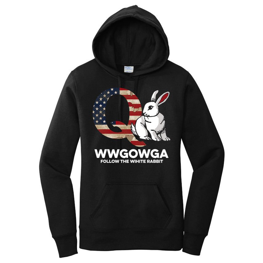 White Rabbit US Flag Q Anon Women's Pullover Hoodie